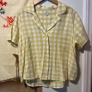 Madewell Cotton Linen Gingham Camp Shirt M